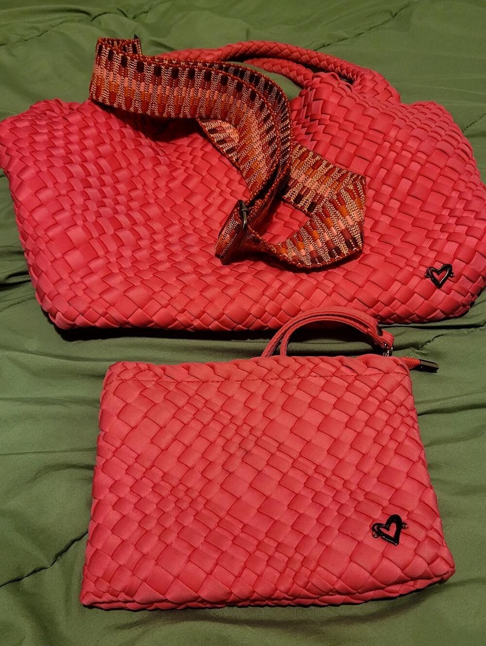 PreneLove Woven Tote & Wristlet Coral Pink Purse Bobo Hippie Beachy Summer Fun